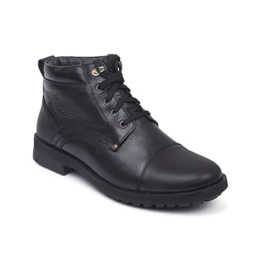 Image of Zoom Shoes Men's Genuine Leather Stylish High Ankle Boots With Laces For Travelling /Office /Party ZA-4171 | Lace-up Shoes With 1-inch Heel, Memory Cushion Insole & TPR Sole