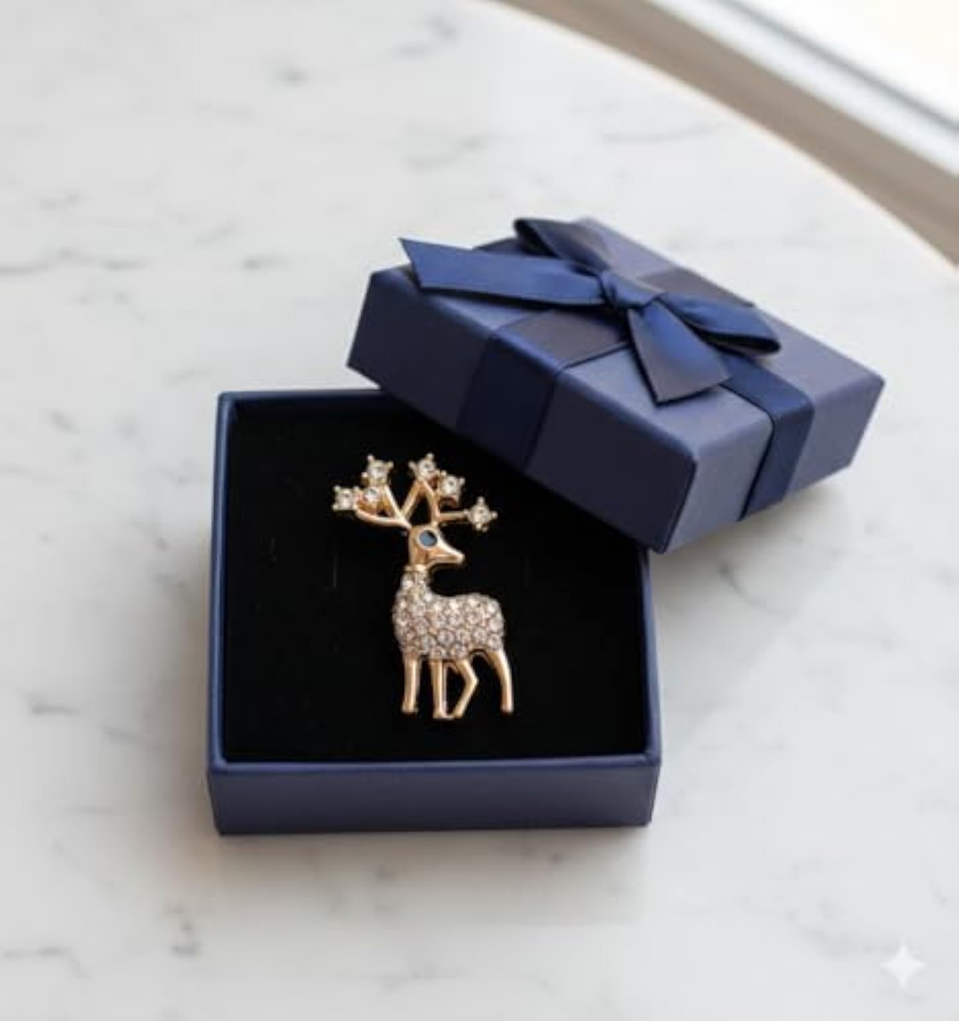Unisex Silver-Tone Deer Brooch with Rhinestones