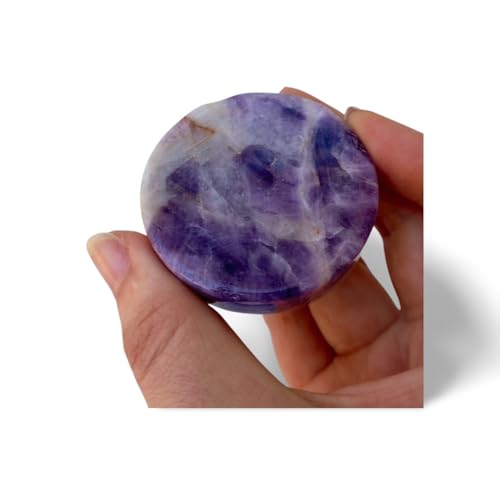 Wax Wane Rose Quartz or Amethyst Crystal Bowl, 2-Inch Hand Carved Stone Saucer, Pink or Purple, Jewelry or Cosmetic Use (Purple)