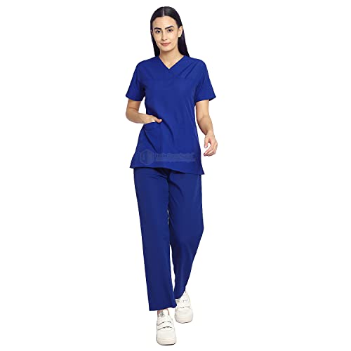 Image of IS IndoSurgicals Faux Wrap Scrub Suits for Doctors Women OT Dress (XXS, Royal Blue)