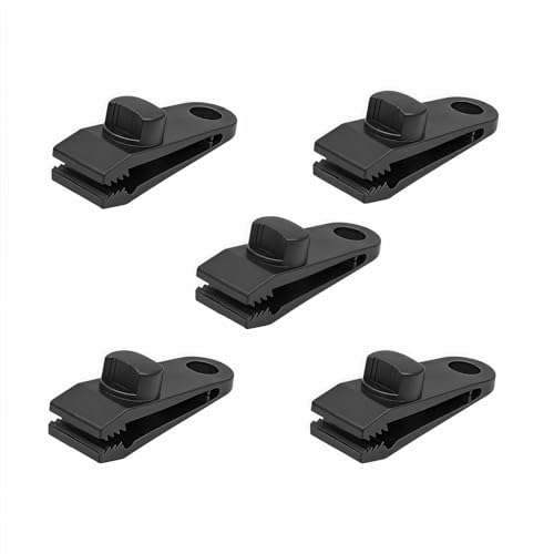 Windproof Tent Clips for Camping, Heavy Duty Tarp Clips with Anti-Slip Teeth, No Damage Adjustable Rope Clamps for Outdoor Canopy, Rainfly, Camping Gear Accessories (5-Pack)
