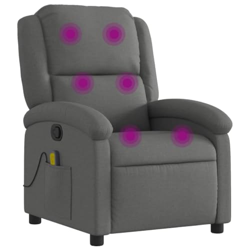 vidaXL Sillón de Masaje Reclinable, Silla con Respaldo Reposabrazos, Sillón de Televisión Relax Descanso, Asiento para Salón Hogar, Tela Gris Oscuro