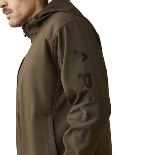 Image of ARIAT Men's Rebar Stretch Canvas Softshell Hooded Logo Jacket