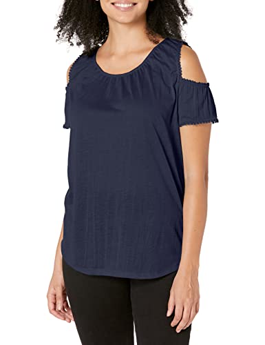 Jason Maxwell Women's Short Sleeve Cold Shoulder Top, Maritime Blue, Medium