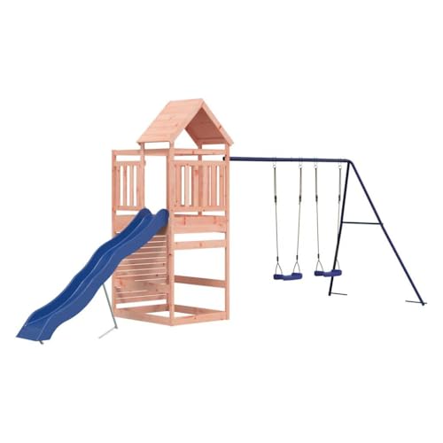 vidaXL Outdoor Playset, Solid Douglas Wood, Multi-Activity Playground with Rock Wall, Wave Slide, Swing Set and Sandpit, Sturdy Backyard Equipment