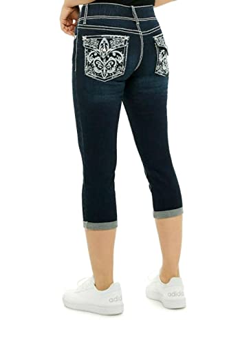 APT.9 / Diamante Juniors Women's Capri Denim Jeans Skinny Ripped Distressed Stretch Pants - Main Image
