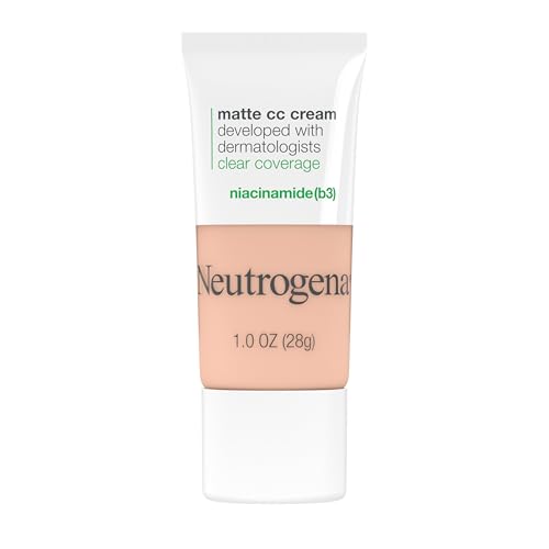 Neutrogena Clear Coverage Flawless Matte CC Cream, Full-Coverage Color Correcting Cream Face Makeup with Niacinamide (b3), Hypoallergenic, Oil Free & Fragrance Free, Alabaster, 1 oz