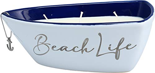Pavilion Gift Company - Beach Life- Triple Wick 10 oz 100% Soy Wax Candle Scent: Fresh Linen with Silver Detail Accents - Image 2