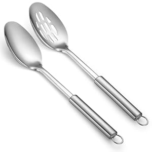Cooking Spoons Set, ReaNea Stainless Steel Kitchen Solid Slotted Spoon, Cooking Utensils Set, Mixing, Serving, Stiring Large Spoons, Gifts for Home, Restaurant