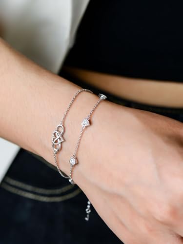 Image of Infinity Heart Birthstone Charm Link Anklets /Bracelets for Women 925 Sterling Silver Adjustable Anniversary Birthday Gifts Mother's Day Jewelry Gift for Mom Women Wife Her Friends