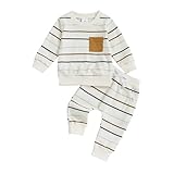 farrubbyine8 Fashion Toddler Boy Fall Outfits Pants Casual Striped Tops and Jogger Pants 2 Piece Baby Boy Winter Clothes (White, 12-18 Months)