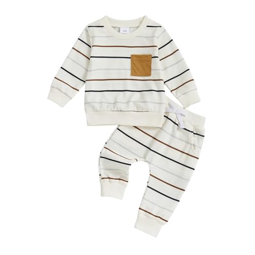 Yuemengxuan Toddler Baby Boy Fall Clothes Striped Long Sleeve Pullover Sweatshirt Top Jogger Pants Set 2Pcs Winter Outfit