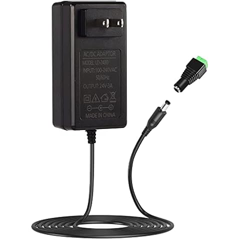 24V 3A Power Supply Adapter,100-240V AC to DC 24Volt 3A 72W Power AC/DC Adapter 5.5mm x 2.1mm DC Output Jack DC Power Supply Wall Plug for 5050 3528 LED Strip Light LED Driver CCTV Security System Cover