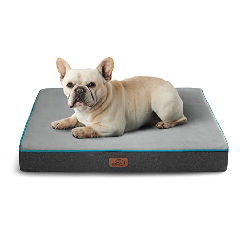 Bedsure Memory Foam Dog Bed for Small Dogs – Orthopedic Pet Beds for Crate with Removable Washable Cover and Nonskid Bottom – Plush Flannel Fleece Top Pet Mat, Grey