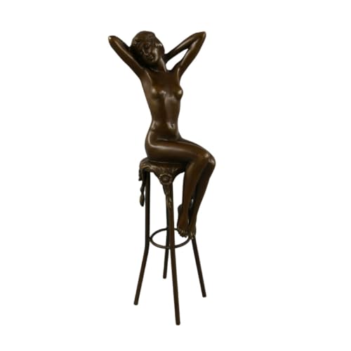 Antikas - Figura in bronzo da donna su sgabello, patinata, Art Déco, alta qualità, altezza 28 cm