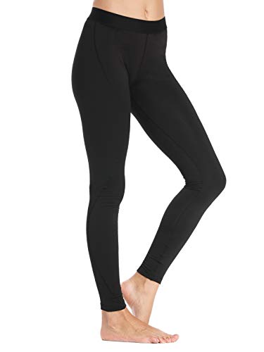 Willit Women's Thermal Underwear Bottoms Midweight Fleece Lined Pants Long Johns Base Layer Black XL