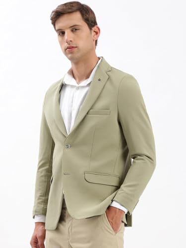 Image of SHOWOFFFF Men Solid Single Breasted Casual Blazer | Notched Lapel Full Sleeves Cotton Blazer for Mens | Slim Fit Regular Length Blazer for Men's