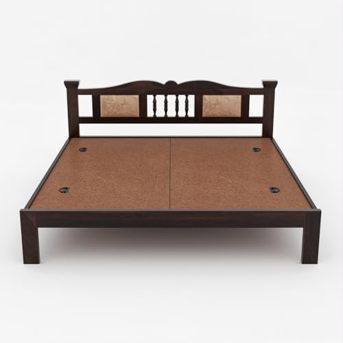 Image of Sheesham Wood King Size Bed | Wooden Double Bed Palang Without Storage | Walnut Finish | Master Bedroom | Guest Room | DIY Assembly | with Headboard