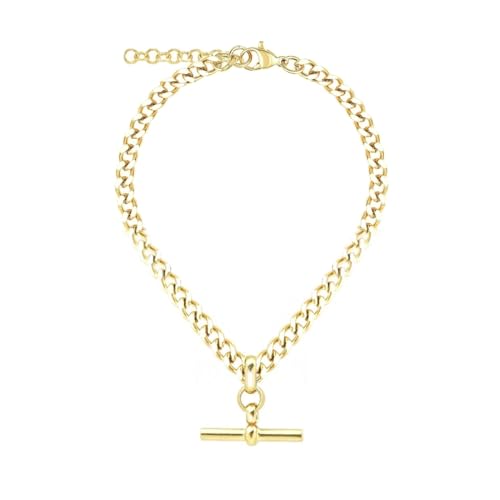 Source 6 inch T-bar Pendant Charm Bracelet with 18ct Gold plated 5mm Diamond Cut Cuban Curb Chain