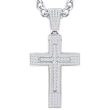 Siyoupin Men's Moissanite Cross Pendant Necklace 925 Sterling Silver 24 Inch Chain Religious Hip Hop Jewelry Gift for Men