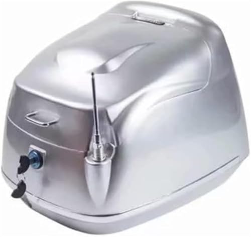 tangcheng バイク リアボックス トップボックス トップケース 着脱可能式 大容量 原付 スクーター フルフェイス収納可能 防水 防塵 ヘルメット入れ 汎用 アンテナ飾り 耐衝撃 キャンプ/通勤/デリバリーなど対応 (シルバー)