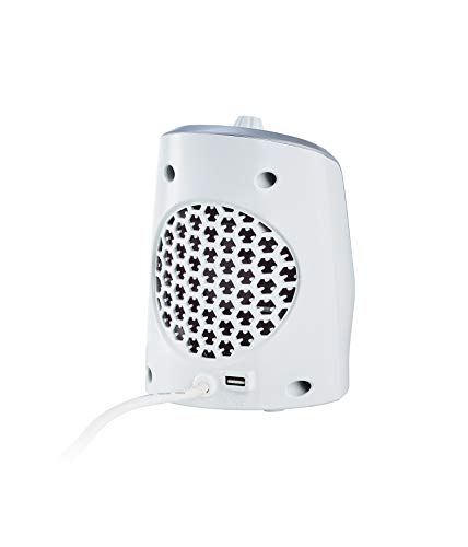 EWT Keramische ventilatorkachel DDF 250 W, compact tafelapparaat met USB-poort en thermostaat, oplaadfunctie voor smartphone, verwarming met ledverlichting, traploos instelbaar, 250 W, wit - Afbeelding 4