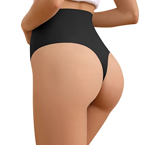 Fallsweet Ultra High Waisted Thong No Show Underwear For Women High Rise Panty Pack(Black,M) #TOP1