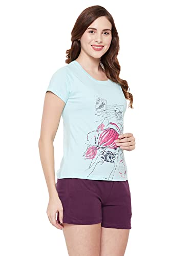 Image of Clovia Women's Cotton Print Me Pretty Top & Basic Shorts Set
