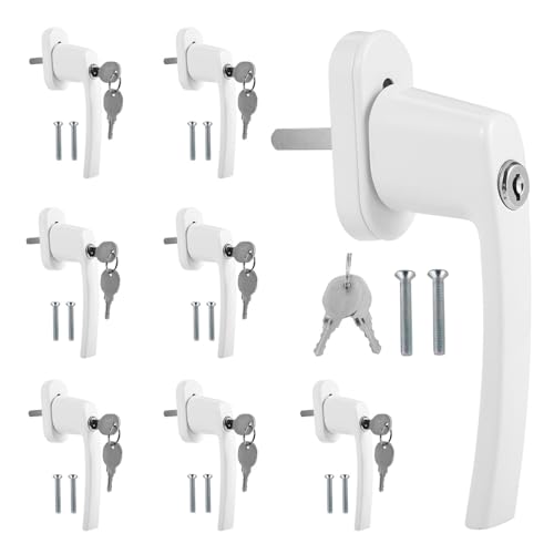 Hebitod Tirador de ventana con cerradura de aluminio, 8 unidades, con cerradura con 16 pares de llaves iguales (blanco)