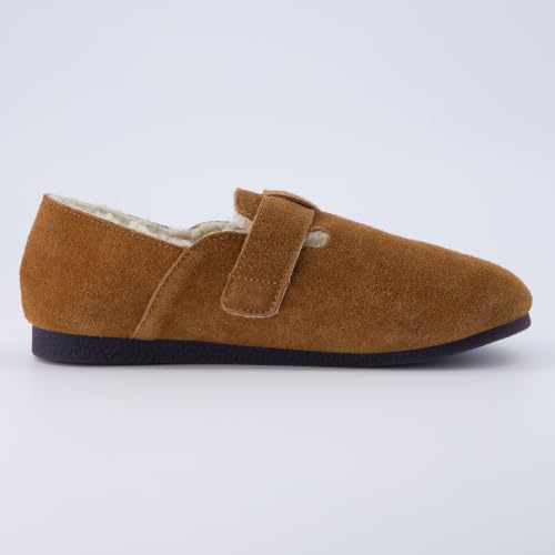 Image of CUSHIONAIRE Women's Nest Genuine Suede Slip-On Shoe with Faux Shearling Lining & Memory Foam | Adjustable Buckle & Non-Slip Sole