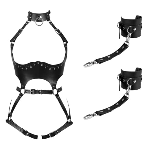 Image of Women Punk PU Leather Body Waist Belt Bodysuit Bondage Body Harness Belt Lingerie Leg Garter BDSM