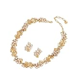 Conjunto de collar y pendientes de perlas con diamantes de imitación, accesorio Vintage de dos piezas, joyería ligera de lujo for boda, 3 uds.