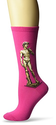 Hot Sox Women's Artist Series Crew Socks | David, Bright Pink, Shoe Size: 4-10