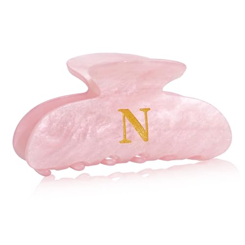 Image of Acrylic Letter Hair Clips for Women - Pink Monogram Hair Claw Alphabet Large Hair Clip, Fashion Glitter Claw Clips Elegant And Durable Hair Accessory, Letter N