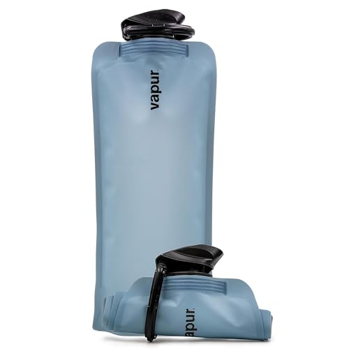 Vapur Flexible Collapsible Wide Mouth Anti-Bottle with Detachable Carabiner 34 Ounce Blue Steel Pack of 1