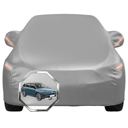 Image of Pivalo Car Cover for Maruti Suzuki Victoris All Model & Years with Mirror Pocket 100% Waterproof Triple Stitched Bottom Elastic Dust, Heat & UV Resistant Full Body Protection (Grey with Highlighter)