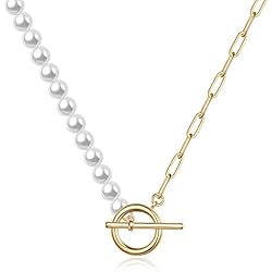 Colgante Perlas Inicial Cadena de Clavícula Collar de Oro Con Colgante Collar Chapado en Oro Collar de Cadena de Empalme Ajustable Collar Inicial de Oro Damas Chica Regalo de Cumpleaños Joyas Para Novia Esposa (Perla)