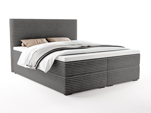 FurniDe24 Boxspringbett mit 2 Bettkästen, Bonellfederkernmatratze und Topper, Gepolstertes Doppelbett mit Kopfteil, Breitcord-Stoff, Polsterbett Vito in Anthrazit (Vito 18, 180 x 200 cm) FurniDe24 Boxspringbett mit 2 Bettkästen, Bonellfederkernmatratze und Topper, Gepolstertes Doppelbett mit Kopfteil, Breitcord-Stoff, Polsterbett Vito in Anthrazit (Vito 18, 180 x 200 cm)