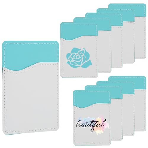 SOFPLATE 10 Lot de Pochettes Rectangulaires en Cuir PU Turquoise pour Téléphone Portable 3.8 x 2.6 Pouce à Sublimation pour Cartes Projets en Vinyle Décoration DIY