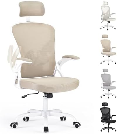 Farini Ergonomischer Stuhl mit Armlehne Büro Schreibtischstuhl mit Rollen Bequemer Home Office Stuhl, Khaki