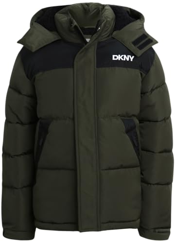 DKNY Boys' Puffer Jacket - Heavyweight Sherpa Fur Lined Hooded Winter Coat - Water Resistant Bubble Jackets for Boys (8-20)
