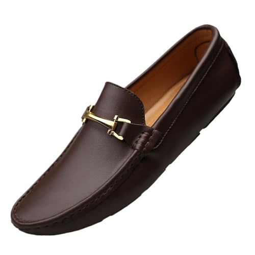 Men's Loafers Round Toe Simple Leather Lightweight Slip Resistant Flat Heel Fashion Slip-ons