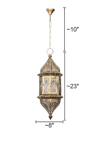 Image of Moroccan Glass & Steel Hanging Pendant Light Lamp Diwali Decoration for Home Decoration (Free Bulb)