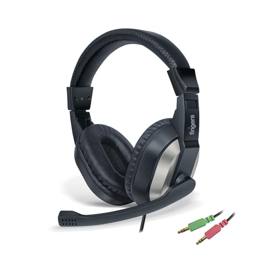 FINGERS F10 Wired Headphone On-Ear with Built-in Adjustable Mic (Crystal Clear Sound, 40 mm Powerful Drivers, Dual 3.5 mm Connectors for Laptops/PCs) – Black + Slate Grey