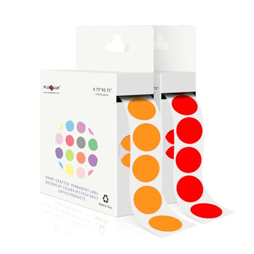 PARLAIM 2 Rolls 2000PCS 3/4" Round Circle Color-Code Dot Stickers,2 Color Style Colorful Coding Label Sticker for Home Office Classroom(Orange+Red)