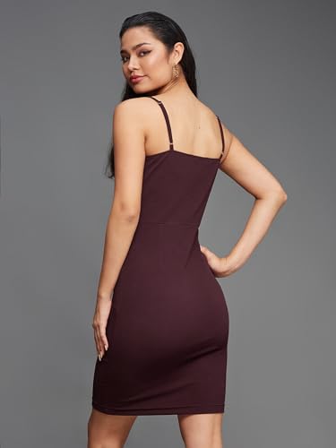 Image of Miss Chase Women's Comfortable Round Neck Sleeveless Striped Midi Bodycon Dress with Zipper