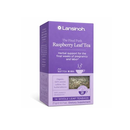 Image of Lansinoh + HotTea Mama Final Push Tea, Red Raspberry Leaf Tea + Peppermint, for Labor and Delivery Prep, Caffeine-free, Sugar-Free, Pregnancy Must Haves, Includes 14 Tea Sachets