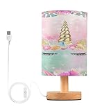BOENLE Bedside Lamp Unicorn Table Lamp for Bedroom LED Nightstand Lamp Shade USB Ports Wood Base for Living Room Dorm Office