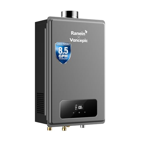 Ranein × Vancepic Tankless Water Heater Propane, Max 8.5 GPM 190000 BTU Indoor On Demand Instant Hot Water Heater with LED Temperature Control Panel V-RH19K-LPG-01A