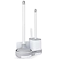 BOOMJOY Toilet Brush and Plunger Set with Crevice Cleaning Brush, White Plunger and Brush Combo with Hidden Holder, Bathroom Plunger and Toilet Bowl Brush Set Heavy Duty